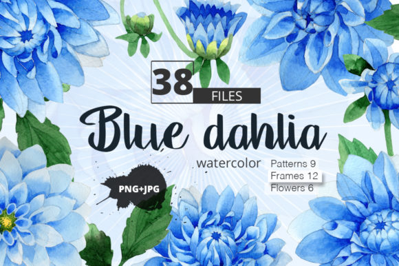 Blue Dahlia Watercolor Clipart & Illustrations