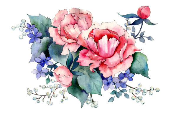 Bouquet Red Piercing Looks Watercolor Illustrations