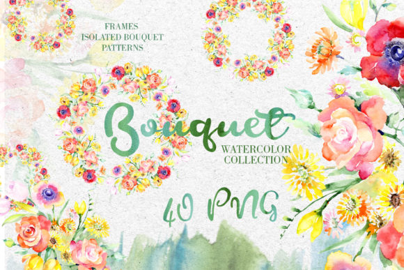 Bouquet Symphony Red and Yellow Watercolor Illustrations