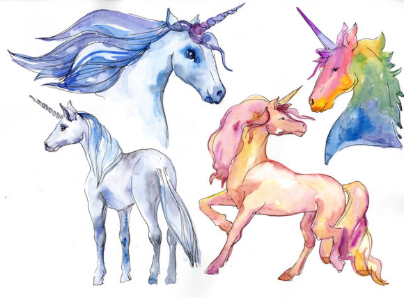 Fabulous Unicorns Horse Watercolor Set Illustrations