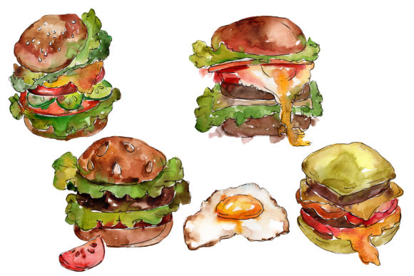 Hamburger for Gentleman Watercolor Illustrations