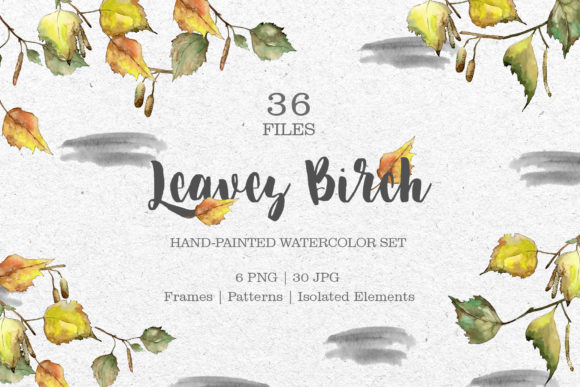 Leaves Birch Watercolor: Editorial Illustrations