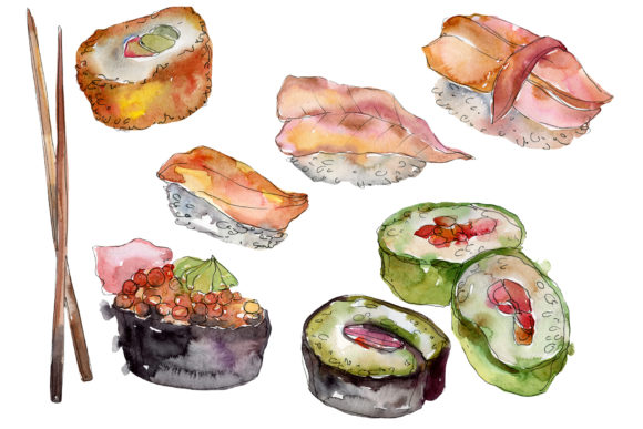 Sushi Set Watercolor Illustrations Review