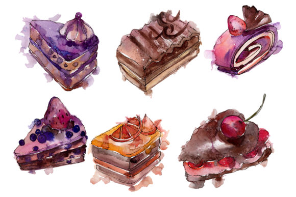 Sweet Yummy Cake Watercolor Illustrations