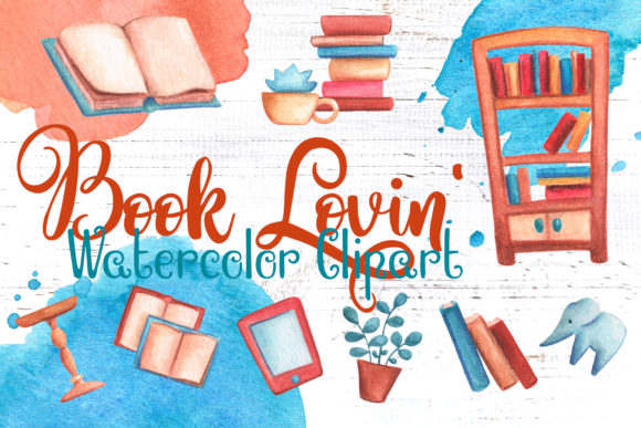 Vintage Books Watercolor Clipart & Illustrations