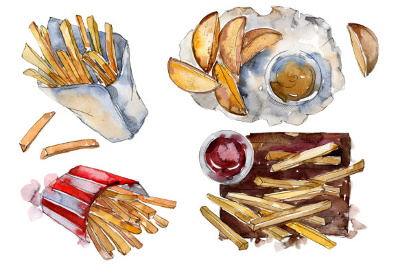 Watercolor French Fries Illustrations Review