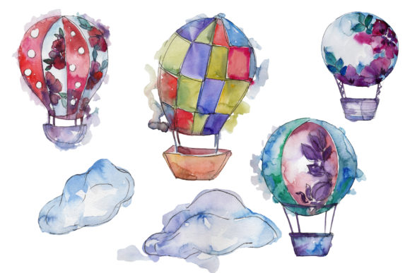 Watercolor Hot Air Balloon Set Illustrations